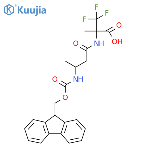 2-3-({(9H-fluoren-9-yl)methoxycarbonyl}amino)butanamido-3,3,3-trifluoro-2-methylpropanoic acid structure