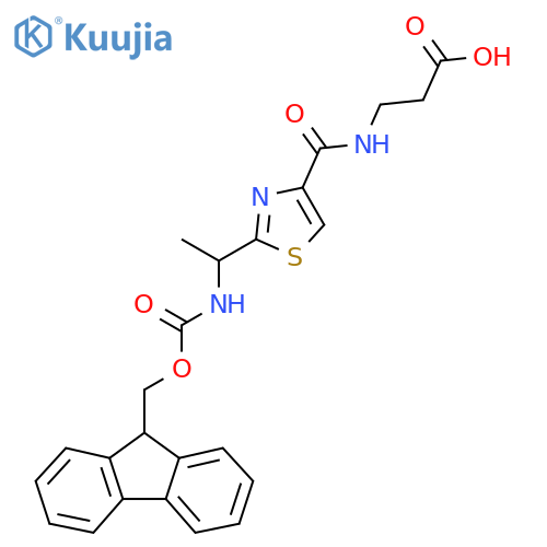 3-({2-1-({(9H-fluoren-9-yl)methoxycarbonyl}amino)ethyl-1,3-thiazol-4-yl}formamido)propanoic acid structure