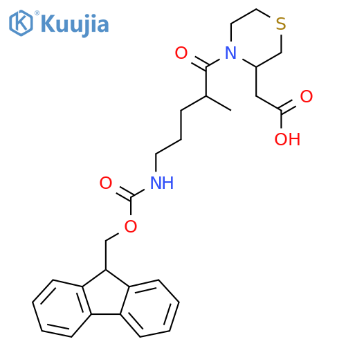 2-{4-5-({(9H-fluoren-9-yl)methoxycarbonyl}amino)-2-methylpentanoylthiomorpholin-3-yl}acetic acid structure