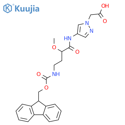 2-{4-4-({(9H-fluoren-9-yl)methoxycarbonyl}amino)-2-methoxybutanamido-1H-pyrazol-1-yl}acetic acid structure