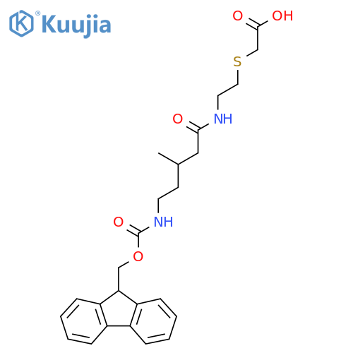 2-({2-5-({(9H-fluoren-9-yl)methoxycarbonyl}amino)-3-methylpentanamidoethyl}sulfanyl)acetic acid structure