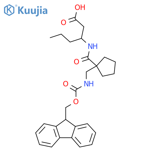 3-({1-({(9H-fluoren-9-yl)methoxycarbonyl}amino)methylcyclopentyl}formamido)hexanoic acid structure