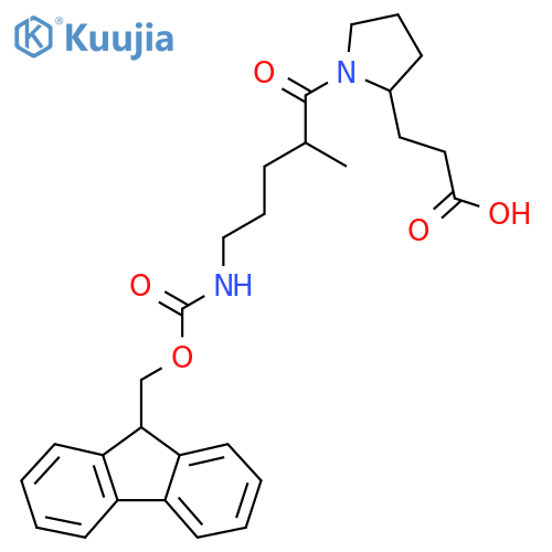 3-{1-5-({(9H-fluoren-9-yl)methoxycarbonyl}amino)-2-methylpentanoylpyrrolidin-2-yl}propanoic acid structure