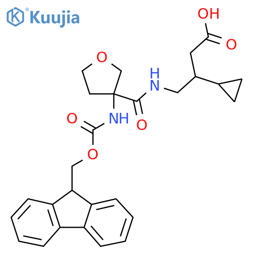 3-cyclopropyl-4-{3-({(9H-fluoren-9-yl)methoxycarbonyl}amino)oxolan-3-ylformamido}butanoic acid structure