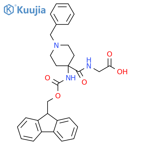 2-{1-benzyl-4-({(9H-fluoren-9-yl)methoxycarbonyl}amino)piperidin-4-ylformamido}acetic acid structure