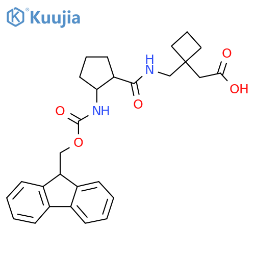 2-1-({2-({(9H-fluoren-9-yl)methoxycarbonyl}amino)cyclopentylformamido}methyl)cyclobutylacetic acid structure