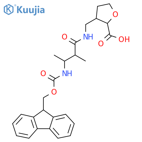 3-{3-({(9H-fluoren-9-yl)methoxycarbonyl}amino)-2-methylbutanamidomethyl}oxolane-2-carboxylic acid structure