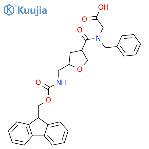 2-(N-benzyl-1-{5-({(9H-fluoren-9-yl)methoxycarbonyl}amino)methyloxolan-3-yl}formamido)acetic acid structure