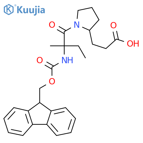 3-{1-2-({(9H-fluoren-9-yl)methoxycarbonyl}amino)-2-methylbutanoylpyrrolidin-2-yl}propanoic acid structure