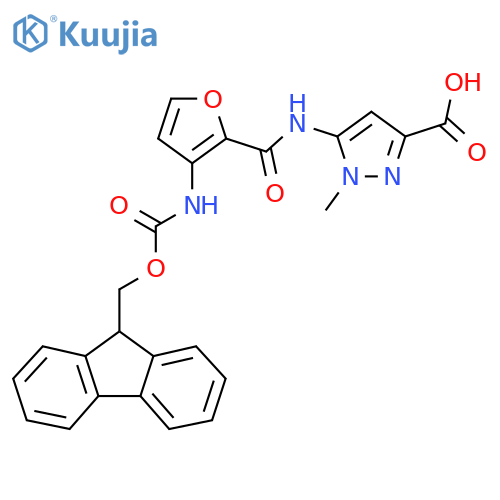 5-3-({(9H-fluoren-9-yl)methoxycarbonyl}amino)furan-2-amido-1-methyl-1H-pyrazole-3-carboxylic acid structure