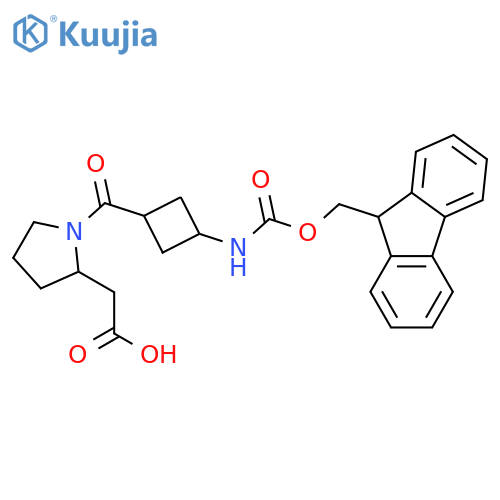 2-{1-3-({(9H-fluoren-9-yl)methoxycarbonyl}amino)cyclobutanecarbonylpyrrolidin-2-yl}acetic acid structure