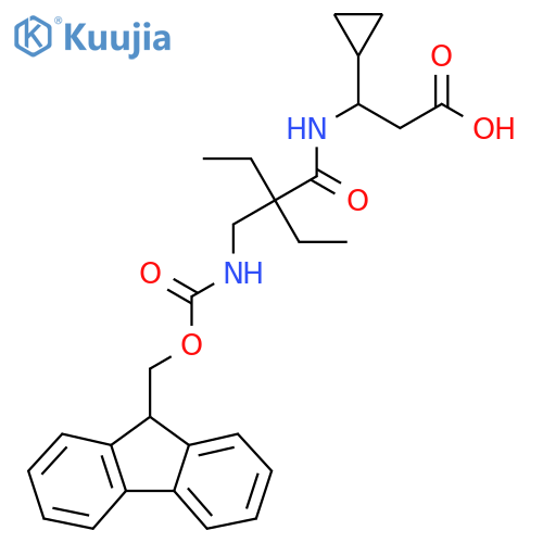 3-cyclopropyl-3-{2-ethyl-2-({(9H-fluoren-9-yl)methoxycarbonyl}amino)methylbutanamido}propanoic acid structure