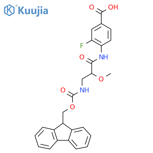 4-3-({(9H-fluoren-9-yl)methoxycarbonyl}amino)-2-methoxypropanamido-3-fluorobenzoic acid structure