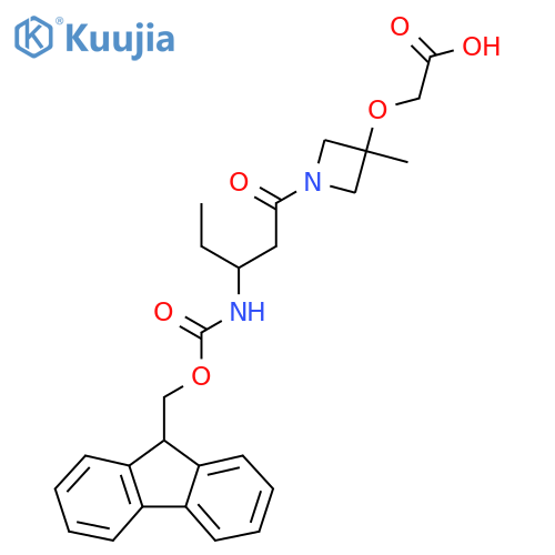 2-({1-3-({(9H-fluoren-9-yl)methoxycarbonyl}amino)pentanoyl-3-methylazetidin-3-yl}oxy)acetic acid structure
