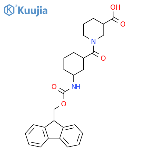 1-3-({(9H-fluoren-9-yl)methoxycarbonyl}amino)cyclohexanecarbonylpiperidine-3-carboxylic acid structure