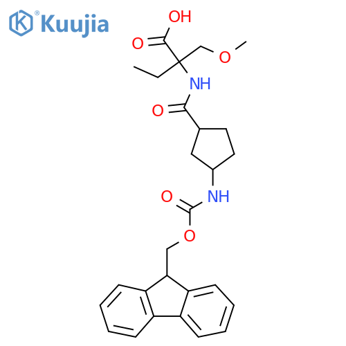 2-{3-({(9H-fluoren-9-yl)methoxycarbonyl}amino)cyclopentylformamido}-2-(methoxymethyl)butanoic acid structure