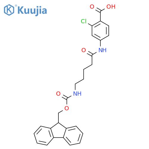 2-chloro-4-5-({(9H-fluoren-9-yl)methoxycarbonyl}amino)pentanamidobenzoic acid structure