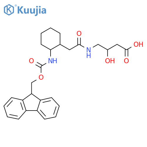 4-{2-2-({(9H-fluoren-9-yl)methoxycarbonyl}amino)cyclohexylacetamido}-3-hydroxybutanoic acid structure