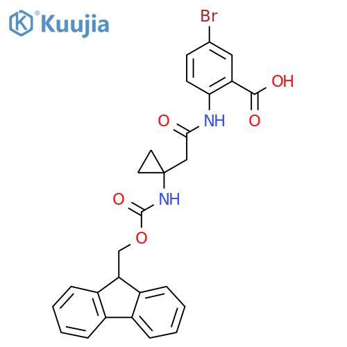 5-bromo-2-{2-1-({(9H-fluoren-9-yl)methoxycarbonyl}amino)cyclopropylacetamido}benzoic acid structure