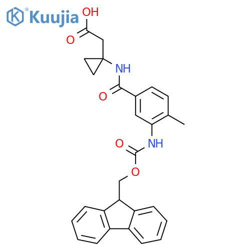 2-{1-3-({(9H-fluoren-9-yl)methoxycarbonyl}amino)-4-methylbenzamidocyclopropyl}acetic acid structure