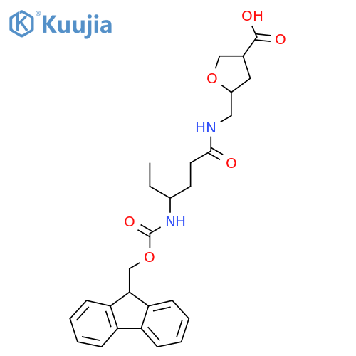5-{4-({(9H-fluoren-9-yl)methoxycarbonyl}amino)hexanamidomethyl}oxolane-3-carboxylic acid structure