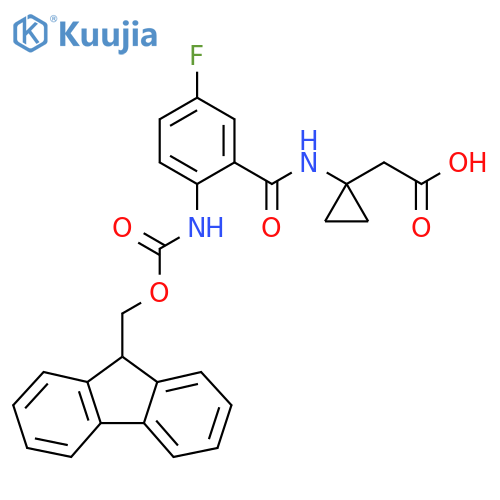 2-{1-2-({(9H-fluoren-9-yl)methoxycarbonyl}amino)-5-fluorobenzamidocyclopropyl}acetic acid structure