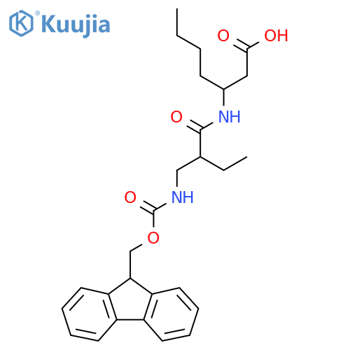 3-{2-({(9H-fluoren-9-yl)methoxycarbonyl}amino)methylbutanamido}heptanoic acid structure