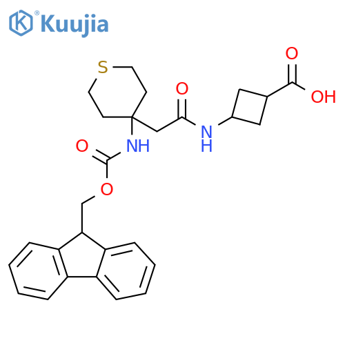3-{2-4-({(9H-fluoren-9-yl)methoxycarbonyl}amino)thian-4-ylacetamido}cyclobutane-1-carboxylic acid structure