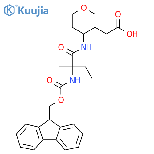 2-{4-2-({(9H-fluoren-9-yl)methoxycarbonyl}amino)-2-methylbutanamidooxan-3-yl}acetic acid structure