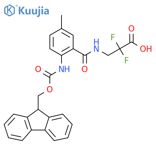 3-{2-({(9H-fluoren-9-yl)methoxycarbonyl}amino)-5-methylphenylformamido}-2,2-difluoropropanoic acid structure