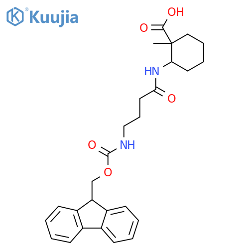 2-4-({(9H-fluoren-9-yl)methoxycarbonyl}amino)butanamido-1-methylcyclohexane-1-carboxylic acid structure