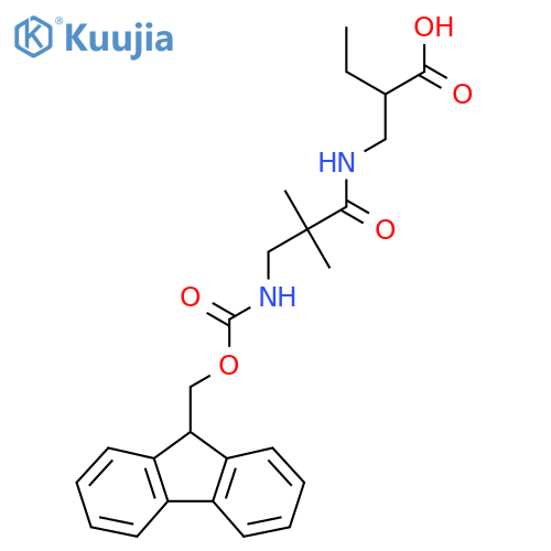 2-{3-({(9H-fluoren-9-yl)methoxycarbonyl}amino)-2,2-dimethylpropanamidomethyl}butanoic acid structure