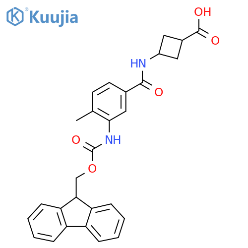 3-3-({(9H-fluoren-9-yl)methoxycarbonyl}amino)-4-methylbenzamidocyclobutane-1-carboxylic acid structure