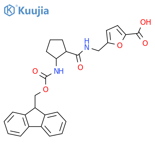 5-({2-({(9H-fluoren-9-yl)methoxycarbonyl}amino)cyclopentylformamido}methyl)furan-2-carboxylic acid structure