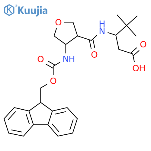3-{4-({(9H-fluoren-9-yl)methoxycarbonyl}amino)oxolan-3-ylformamido}-4,4-dimethylpentanoic acid structure