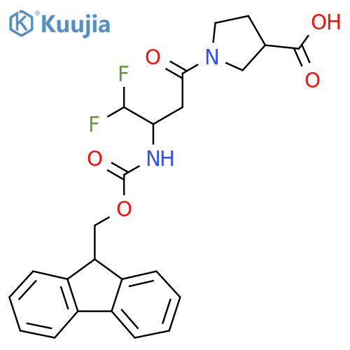 1-3-({(9H-fluoren-9-yl)methoxycarbonyl}amino)-4,4-difluorobutanoylpyrrolidine-3-carboxylic acid structure