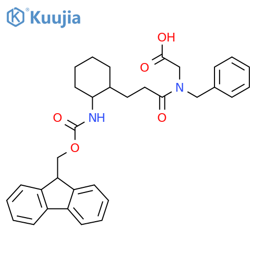 2-{N-benzyl-3-2-({(9H-fluoren-9-yl)methoxycarbonyl}amino)cyclohexylpropanamido}acetic acid structure