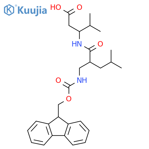 3-{2-({(9H-fluoren-9-yl)methoxycarbonyl}amino)methyl-4-methylpentanamido}-4-methylpentanoic acid structure