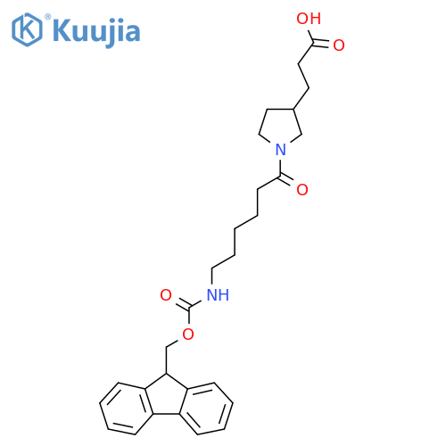 3-{1-[6-({[(9H-fluoren-9-yl)methoxy]carbonyl}amino)hexanoyl]pyrrolidin-3-yl}propanoic acid structure