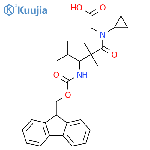 2-N-cyclopropyl-3-({(9H-fluoren-9-yl)methoxycarbonyl}amino)-2,2,4-trimethylpentanamidoacetic acid structure