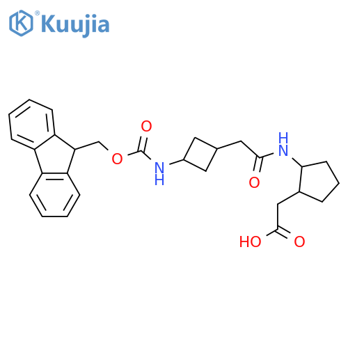 2-(2-{2-3-({(9H-fluoren-9-yl)methoxycarbonyl}amino)cyclobutylacetamido}cyclopentyl)acetic acid structure