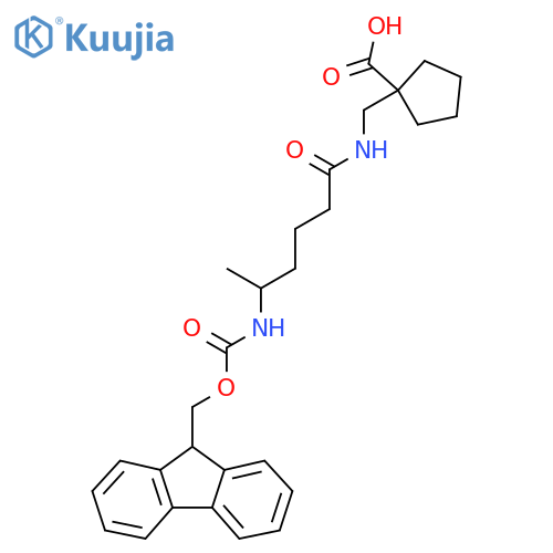 1-{5-({(9H-fluoren-9-yl)methoxycarbonyl}amino)hexanamidomethyl}cyclopentane-1-carboxylic acid structure