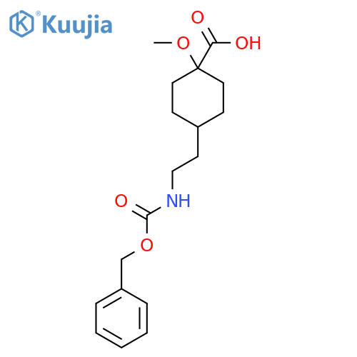 4-(2-{(benzyloxy)carbonylamino}ethyl)-1-methoxycyclohexane-1-carboxylic acid structure