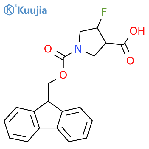1-(9H-fluoren-9-ylmethoxy)carbonyl-4-fluoropyrrolidine-3-carboxylic acid structure