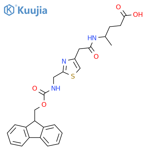 4-(2-{2-({(9H-fluoren-9-yl)methoxycarbonyl}amino)methyl-1,3-thiazol-4-yl}acetamido)pentanoic acid structure