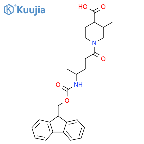 1-4-({(9H-fluoren-9-yl)methoxycarbonyl}amino)pentanoyl-3-methylpiperidine-4-carboxylic acid structure
