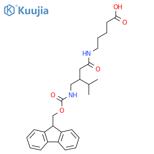 5-{3-({(9H-fluoren-9-yl)methoxycarbonyl}amino)methyl-4-methylpentanamido}pentanoic acid structure