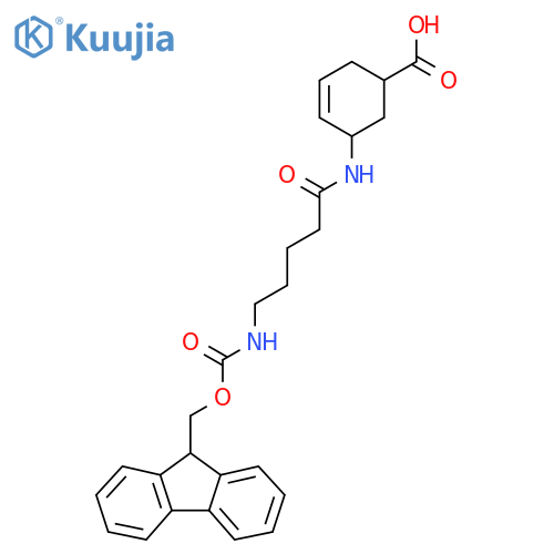 5-5-({(9H-fluoren-9-yl)methoxycarbonyl}amino)pentanamidocyclohex-3-ene-1-carboxylic acid structure