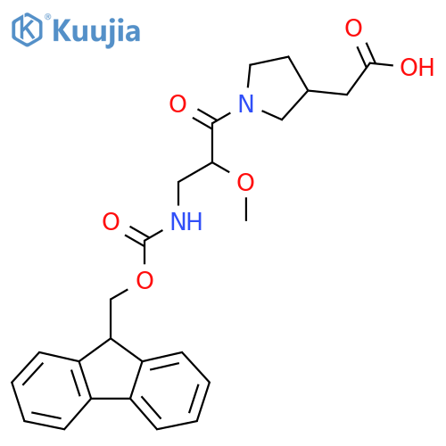 2-{1-3-({(9H-fluoren-9-yl)methoxycarbonyl}amino)-2-methoxypropanoylpyrrolidin-3-yl}acetic acid structure