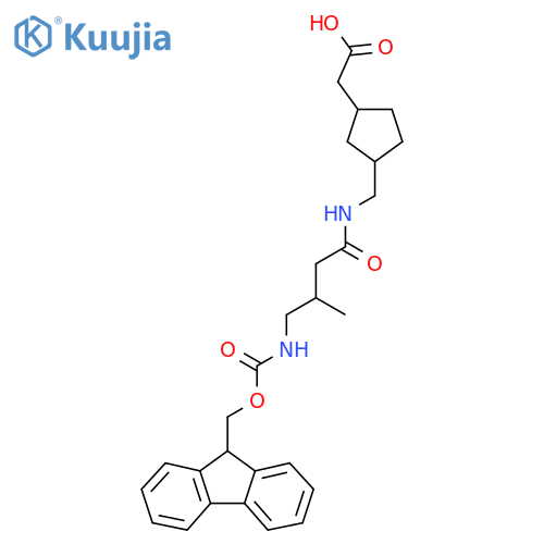 2-(3-{4-({(9H-fluoren-9-yl)methoxycarbonyl}amino)-3-methylbutanamidomethyl}cyclopentyl)acetic acid structure